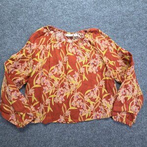 Rachel Zoe Blouse Womens Medium Floral Long‎ Sleeve Boho Top Linen